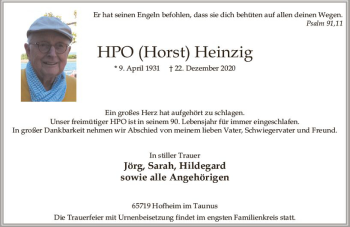 Traueranzeige von Horst Heinzig von vrm-trauer