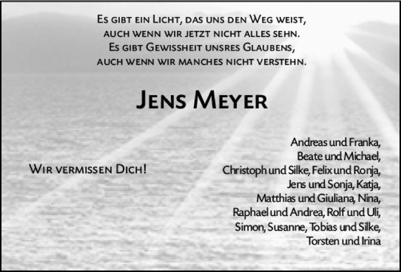  Traueranzeige für Jens Meyer vom 30.01.2021 aus vrm-trauer