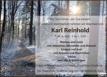 Traueranzeige von Karl Reinhold von vrm-trauer