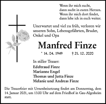 Traueranzeige von Manfred Finze von vrm-trauer