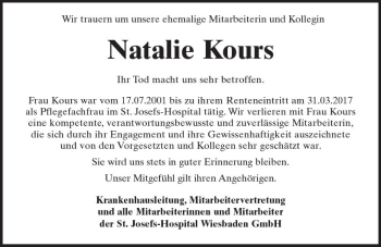 Traueranzeige von Natalie Kours von vrm-trauer