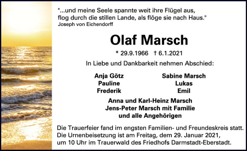  Traueranzeige für Olaf Marsch vom 16.01.2021 aus vrm-trauer