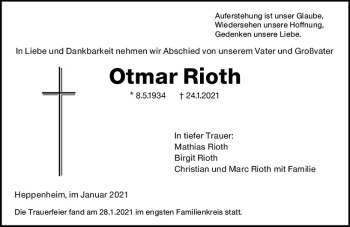 Traueranzeige von Otmar Rioth von vrm-trauer