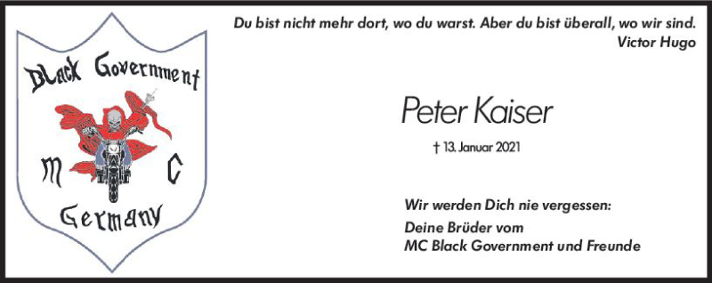  Traueranzeige für Peter Kaiser vom 27.01.2021 aus vrm-trauer