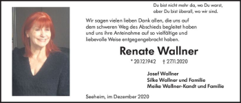 Traueranzeige von Renate Wallner von vrm-trauer