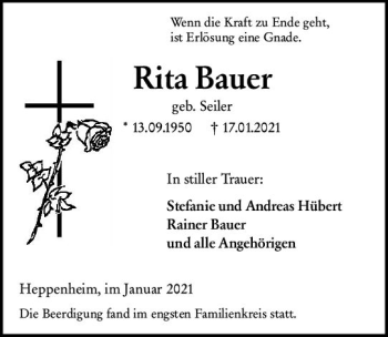 Traueranzeige von Rita Bauer von vrm-trauer