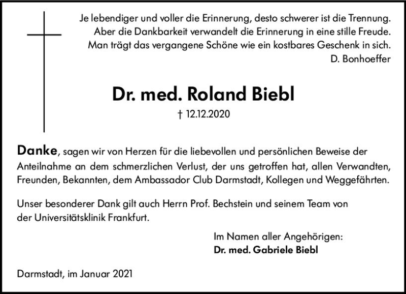 Traueranzeige für Roland Biebl vom 09.01.2021 aus vrm-trauer