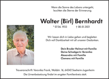 Traueranzeige von Walter Bernhardt von vrm-trauer