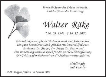 Traueranzeige von Walter Räke von vrm-trauer