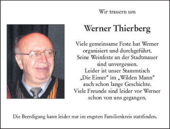 Traueranzeige von Werner Thierberg von vrm-trauer