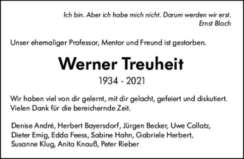 Traueranzeige von Werner Treuheit von vrm-trauer