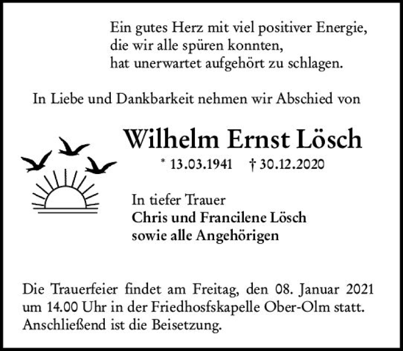  Traueranzeige für Wilhelm Ernst Lösch vom 06.01.2021 aus vrm-trauer