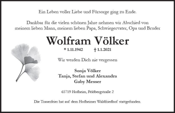 Traueranzeige von Wolfram Völker von vrm-trauer