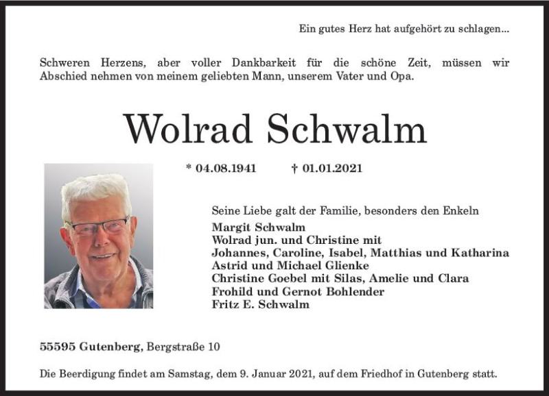 Traueranzeige für Wolrad Schwalm vom 06.01.2021 aus vrm-trauer