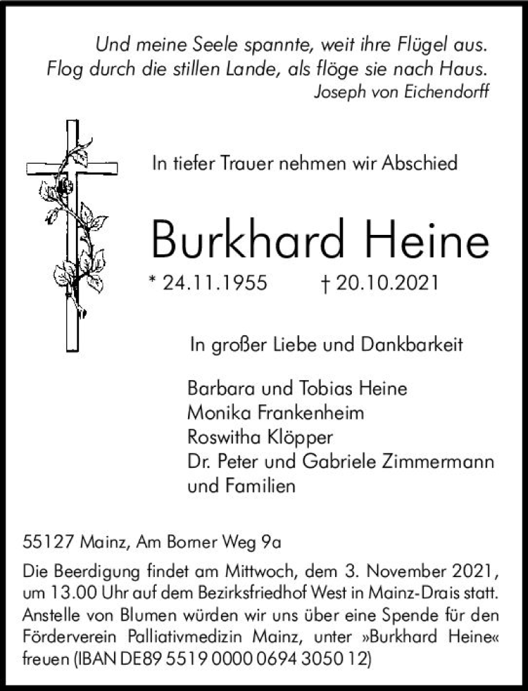  Traueranzeige für Burkhard Heine vom 30.10.2021 aus vrm-trauer