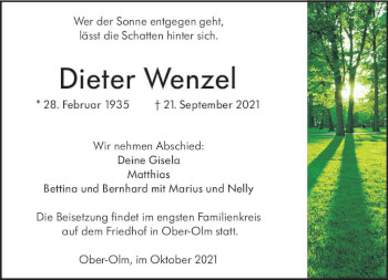 Traueranzeige von Dieter Wenzel von vrm-trauer