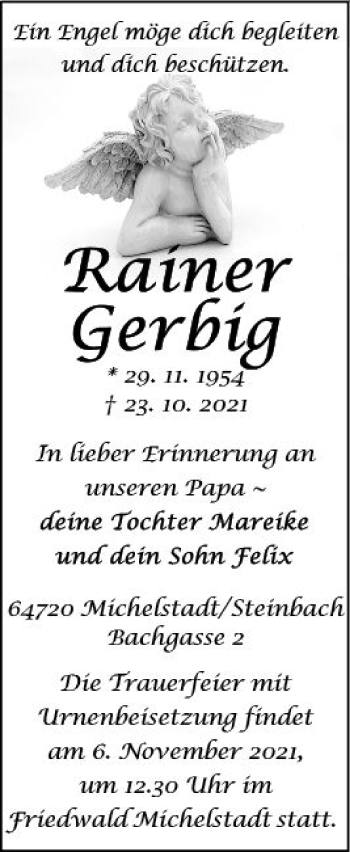 Traueranzeige von Rainer Gerbig von vrm-trauer