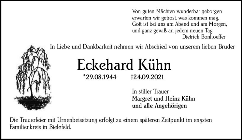  Traueranzeige für Eckehard Kühn vom 02.10.2021 aus vrm-trauer