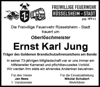 Traueranzeige von Ernst Karl Jung von vrm-trauer