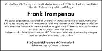 Traueranzeige von Frank Trampenau von vrm-trauer