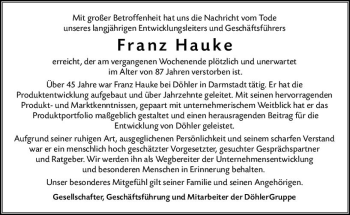 Traueranzeige von Franz Hauke von vrm-trauer
