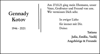 Traueranzeige von Gennady Kotov von vrm-trauer