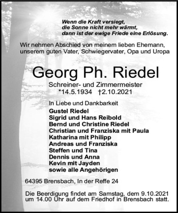 Traueranzeige von Georg Ph. Riedel von vrm-trauer