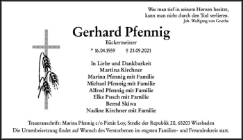 Traueranzeige von Gerhard Pfennig von vrm-trauer