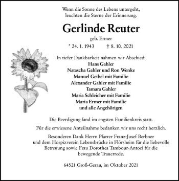Traueranzeige von Gerlinde Reuter von vrm-trauer