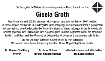 Traueranzeige von Gisela Groth von vrm-trauer