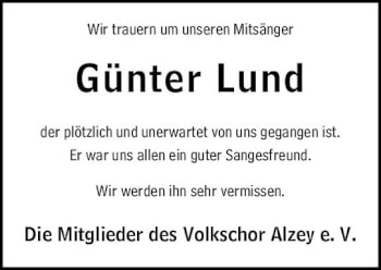 Traueranzeige von Günter Lund von vrm-trauer