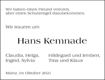 Traueranzeige von Hans Kemnade von vrm-trauer