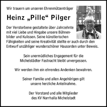 Traueranzeige von Heinz Pilger von vrm-trauer