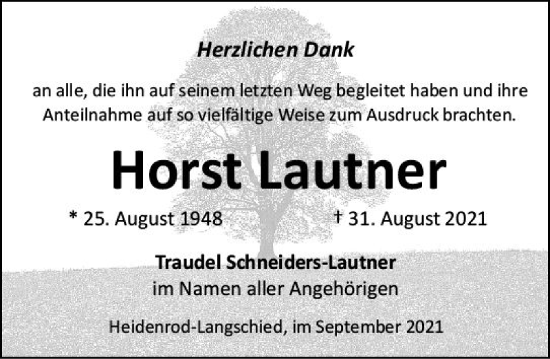  Traueranzeige für Horst Lautner vom 02.10.2021 aus vrm-trauer