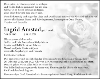 Traueranzeige von Ingrid Amstad von vrm-trauer