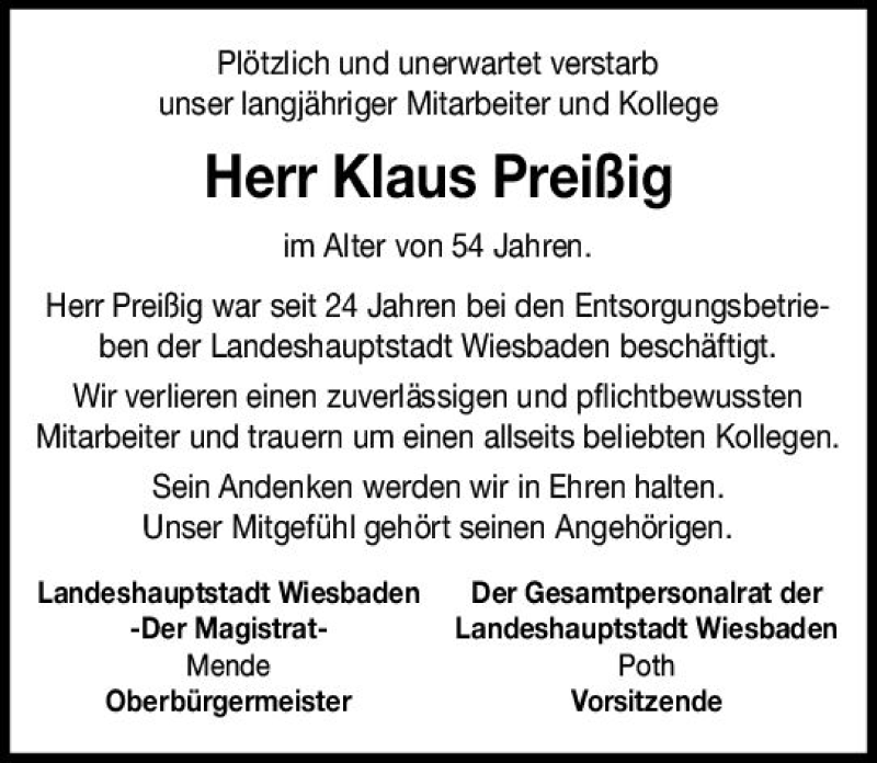  Traueranzeige für Klaus Preißig vom 27.10.2021 aus vrm-trauer