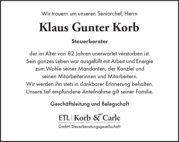 Traueranzeige von Klaus Gunter Korb von vrm-trauer