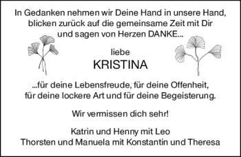 Traueranzeige von Kristina  von vrm-trauer