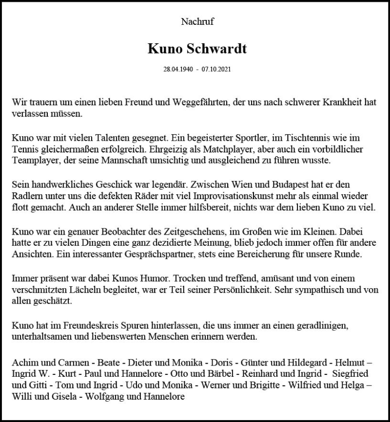  Traueranzeige für Kuno Schwardt vom 14.10.2021 aus vrm-trauer