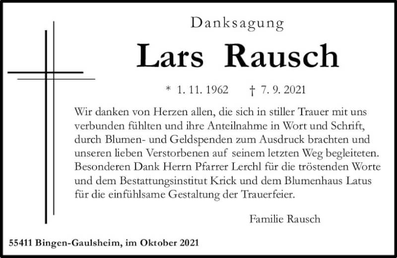  Traueranzeige für Lars Rausch vom 09.10.2021 aus vrm-trauer