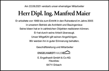 Traueranzeige von Manfred Maier von vrm-trauer