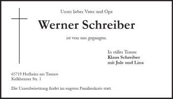 Traueranzeige von Werner Schreiber von vrm-trauer