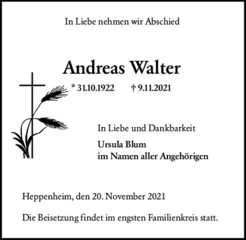 Traueranzeige von Andreas Walter von vrm-trauer