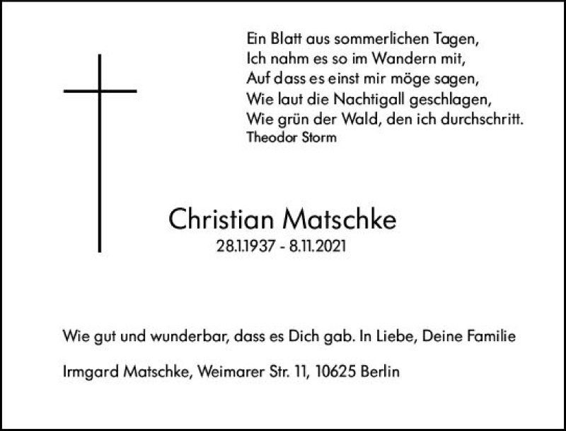  Traueranzeige für Christian Matschke vom 20.11.2021 aus vrm-trauer