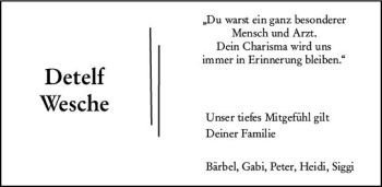 Traueranzeige von Detelf Wesche von vrm-trauer