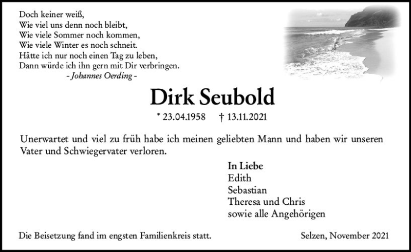  Traueranzeige für Dirk Seubold vom 27.11.2021 aus vrm-trauer