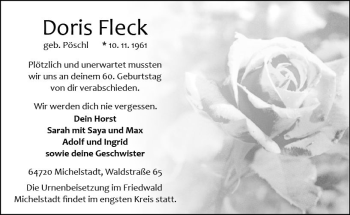 Traueranzeige von Doris Fleck von vrm-trauer