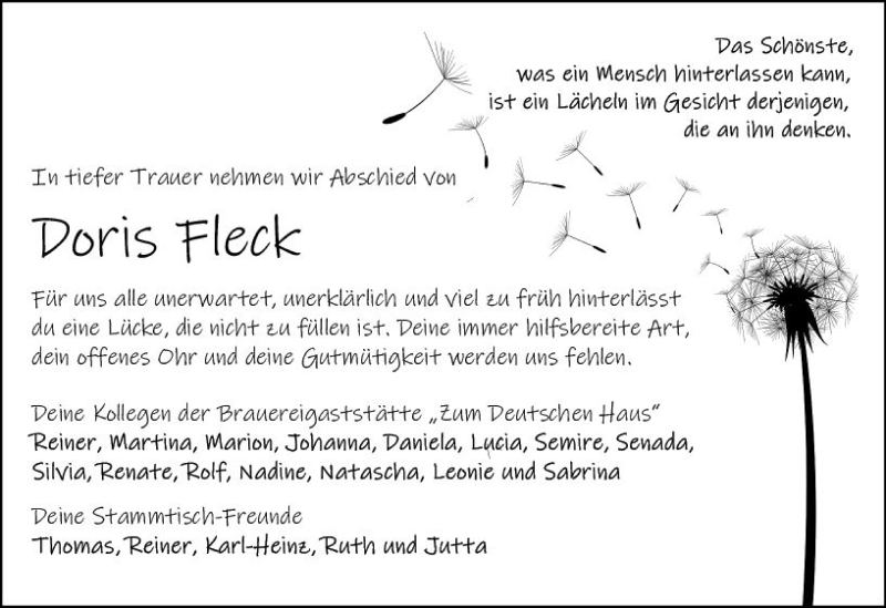 Traueranzeige für Doris Fleck vom 17.11.2021 aus vrm-trauer