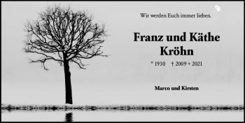 Traueranzeige von Franz und Käthe Kröhn von vrm-trauer