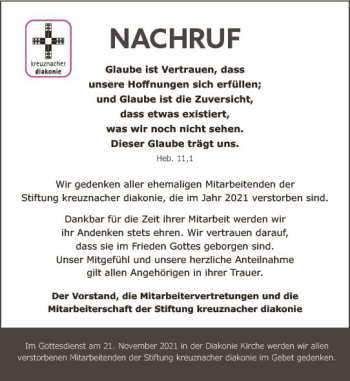 Traueranzeige von Gedenken  von vrm-trauer